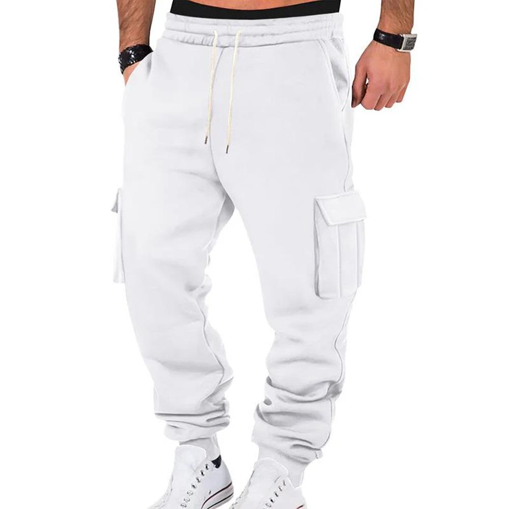 Mens Retro Casual Cargo Pants Loose Multi Pocket Drawstring Long Trousers