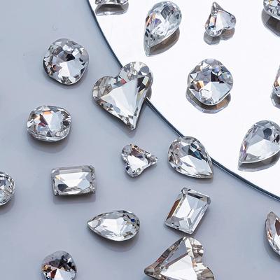 White Crystal Nail Art Diamond Jewelry, High-Quality Super Flash Pointed Bottom Diamond Love Peach Heart Water Drop Diamond Nail Diamond Decoration