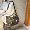 Niche Leopard Print Canvas Tote Bag Women's Bag Casual Large Capacity Fashion Handbag Korean Version Casual Shoulder Messenger Bag