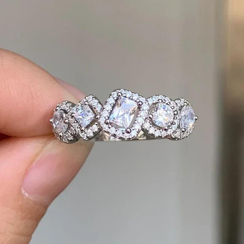 

New Modern Geometric Crystal Cubic Zirconia Rings for Women Luxury Fashion Female Wedding Daily Wear Statement Zircon 6