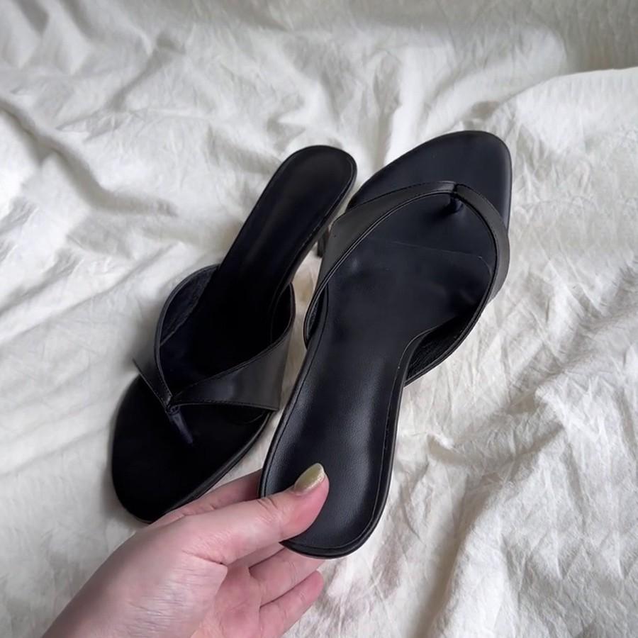 Retro high-heeled toe cool slippers flip-flops women's outer wear with skirt simple temperament stiletto sandals