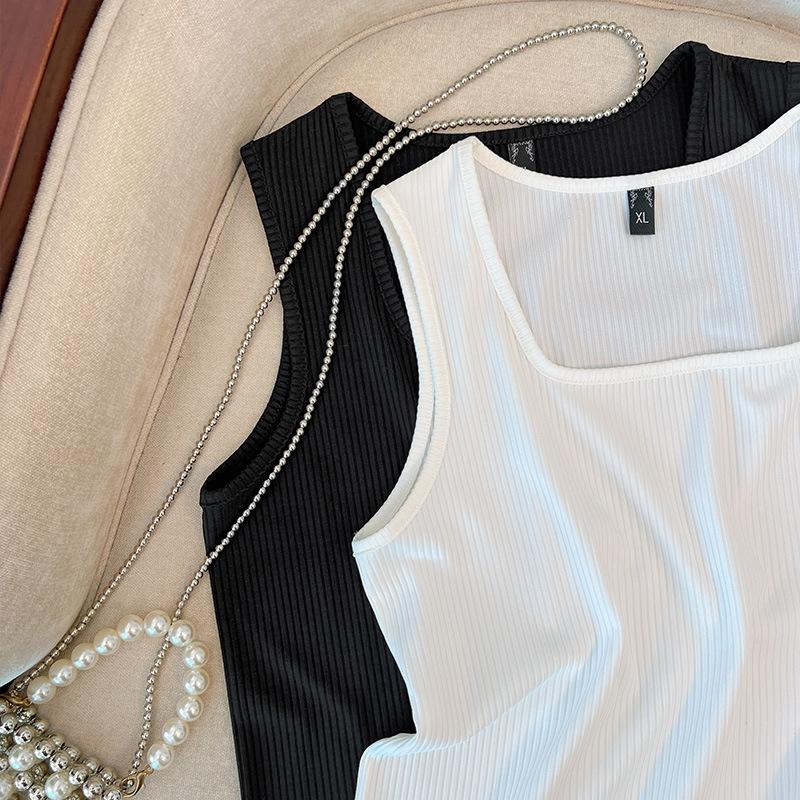 Damen Square Neck Locker Bequem Innere Tops Einfarbig Mittlerer Stretch Ärmellos Unterteil Top