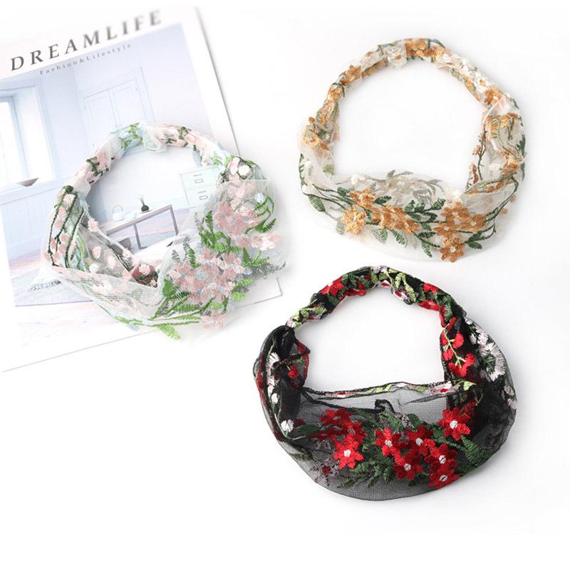 Fashion Thin Embroidered Headscarf Headband Female Cover White Hair Wide Edge Fashion Wide Lace Press Hair Headgear Headband Headgear