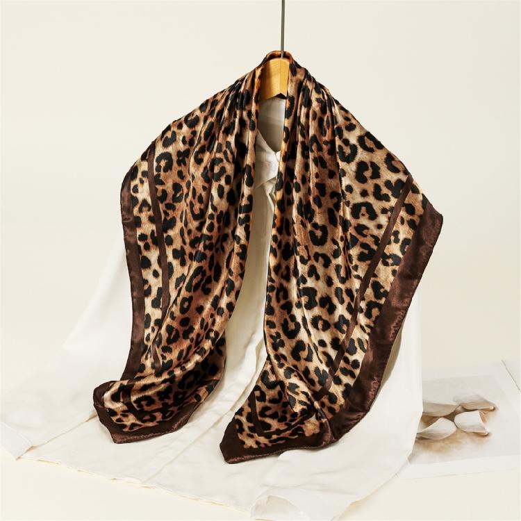 Lightweight Sun Resistant Neckerchief Polyester Headwear Scarf Feature Bold Leopard Print Design 90cm Kerchief