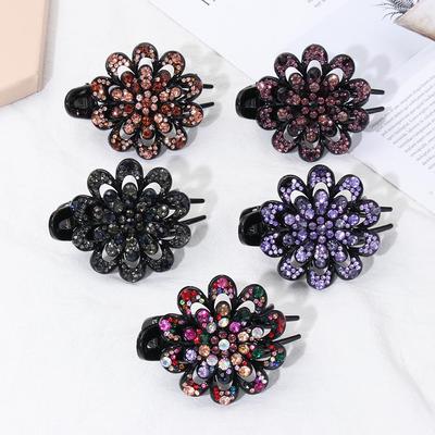 Durable Flexible Hair Claws Rhinestone Hair Clip Hairpins Crystal Flower Dovetail Duckbill Pins