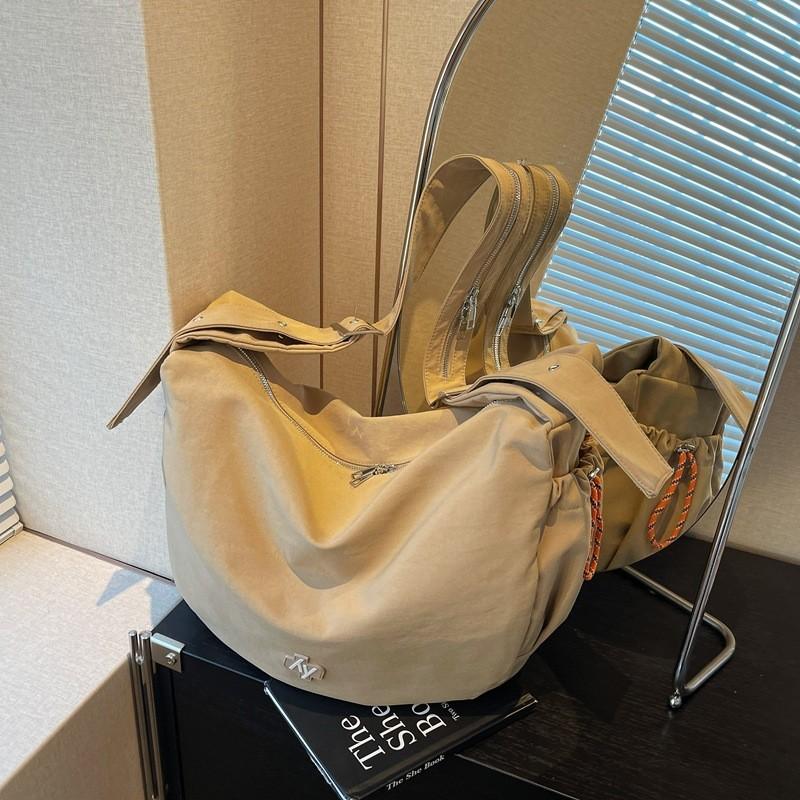Urban Minimalist Nylon Crossbody Bag With Zipper Pockets For Daily Use
