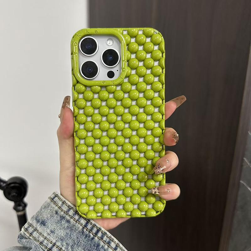 Fashion Green Pearl Round Bead Hollow Out Phone Case For iPhone 17 Air 16 15 13 14 Pro Max Soft TPU Heat Dissipation Back Cover