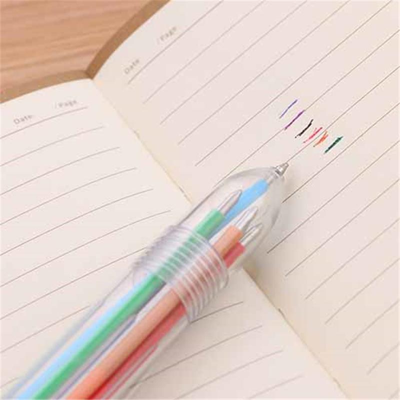6-Farben Transparent Klick Mehrfarbiger Kugelschreiber Druckknopf Gel Tinte Schreibstift Schreibwaren Büro- & Schulbedarf