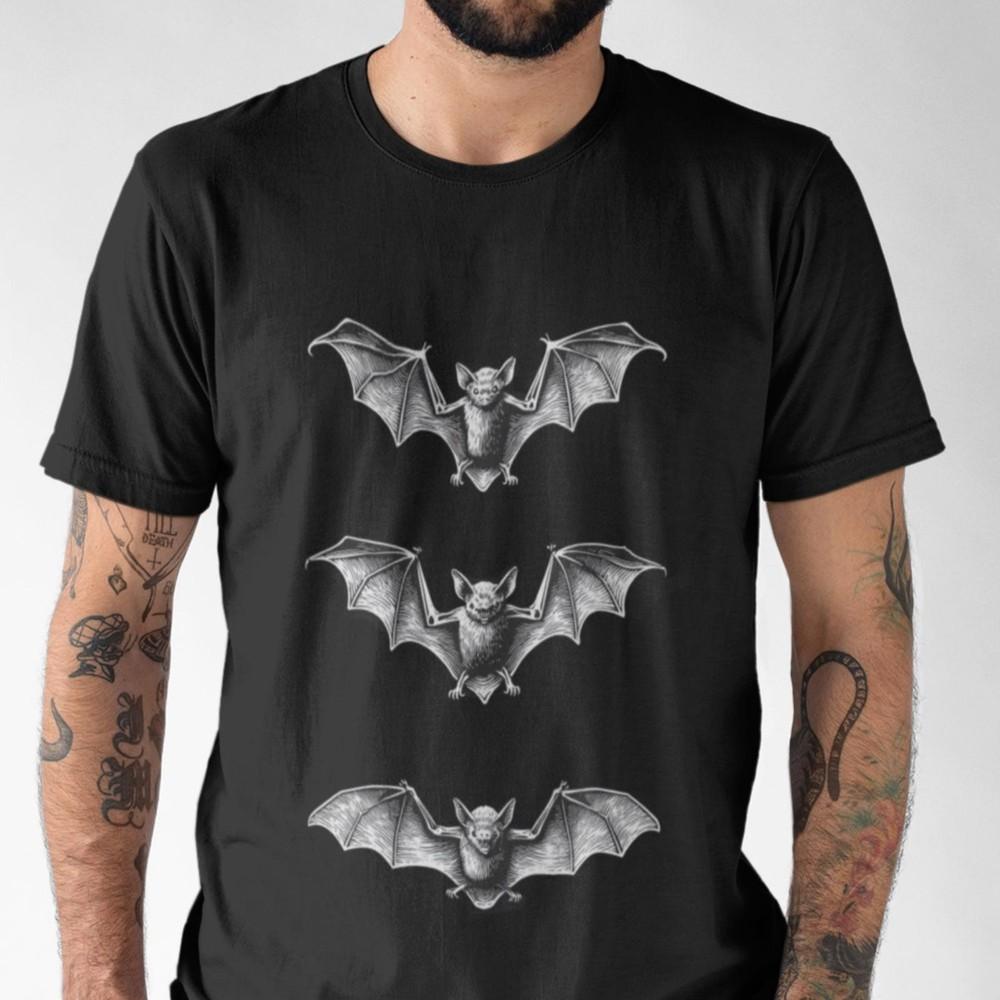 26 Готическая футболка с дизайном летучих мышей, Минималистичный стиль ксилографии, Темная эстетичная футболка для унисекса XXXXL