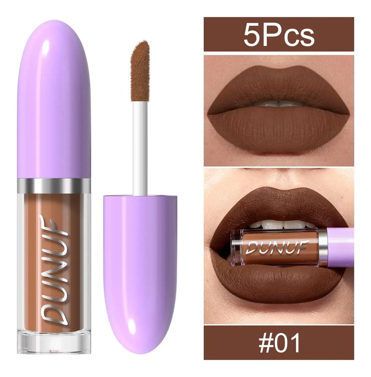 Dunuf 5 Fine Tip Matte Lipsticks, Long Lasting and Waterproof