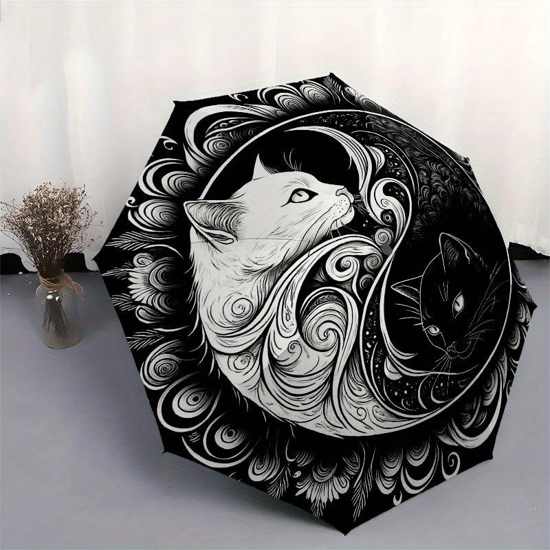 Yin Yang Katzen: Ein einzigartiges Schwarz-Weiß-Kunstwerk für Ihre Wohnkultur Regenschirm, Niedlicher Regenschirm mit süßem Design, Tragbarer 3-fach kompakter Regenschirm für Männer