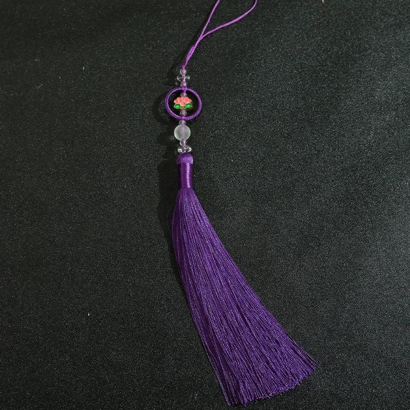 Chinese Retro Auspicious Lotus Beaded Tassel Fringe Women's Handbag Cheongsam & Hanfu Decoration Folding Fan Sachet Car Pendant