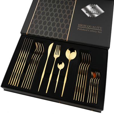 Set di posate da cena da 24 pezzi in acciaio inossidabile, set di posate da tavola, coltello, forchetta, cucchiaio, set di posate di lusso, posate da cucina con scatola, lavabile in lavastoviglie