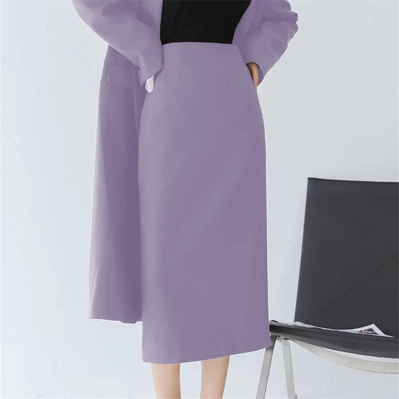Women's Mid-Length Coffee-Colored A-Line High-Waisted Slit Skirt