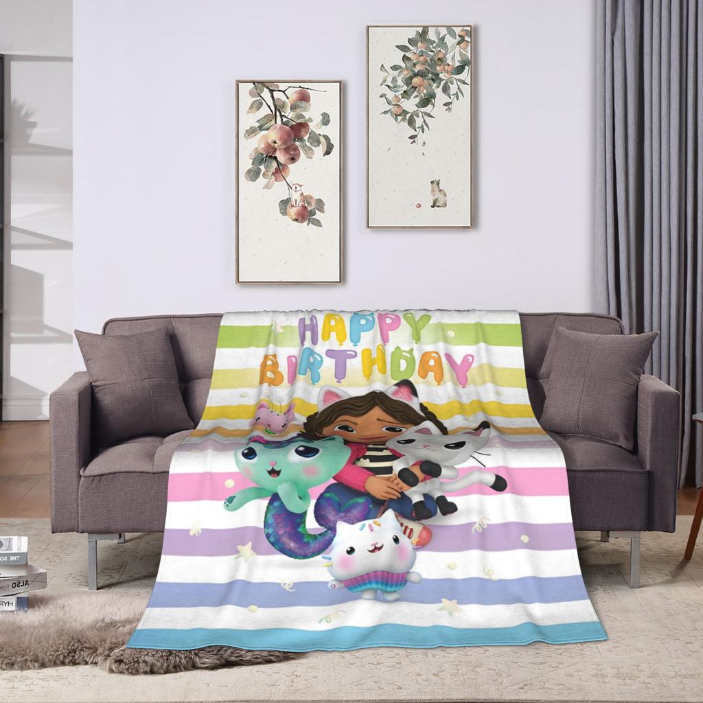 Cartoon Cute Gabbys Dollhouse Blankets Fleece Summer  Breathable Warm Throw Blanket for Bedding Outdoor Plush Thin Quilt