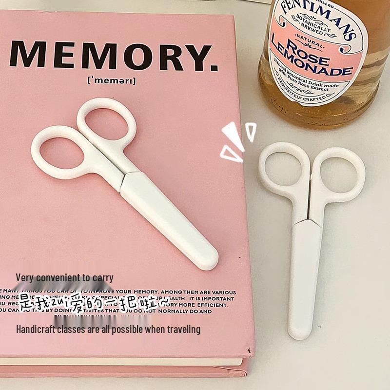 Muji-Style Portable White Utility Scissors with Sheath - Compact, Handmade Paper Cutter for Office Safety.