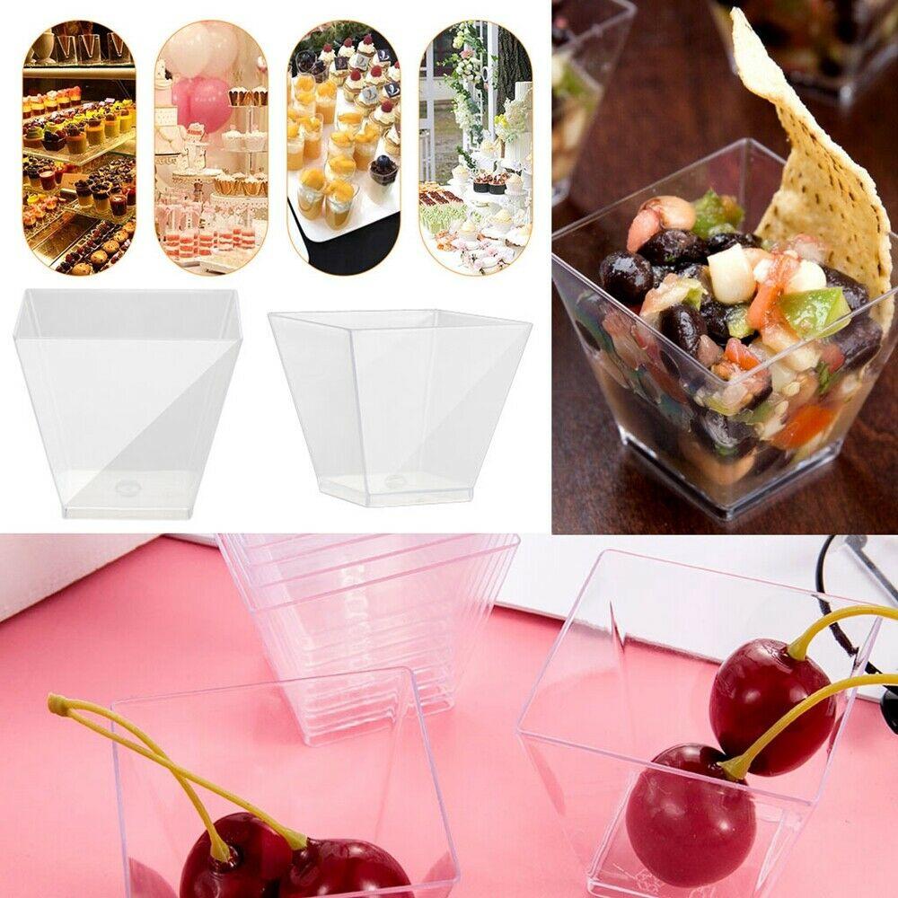 25pcs 60ml Mini Dessert Cups Square Plastic Cups Reusable Jelly Mousses Appetizer Cup Food Container Party Birthday Decor