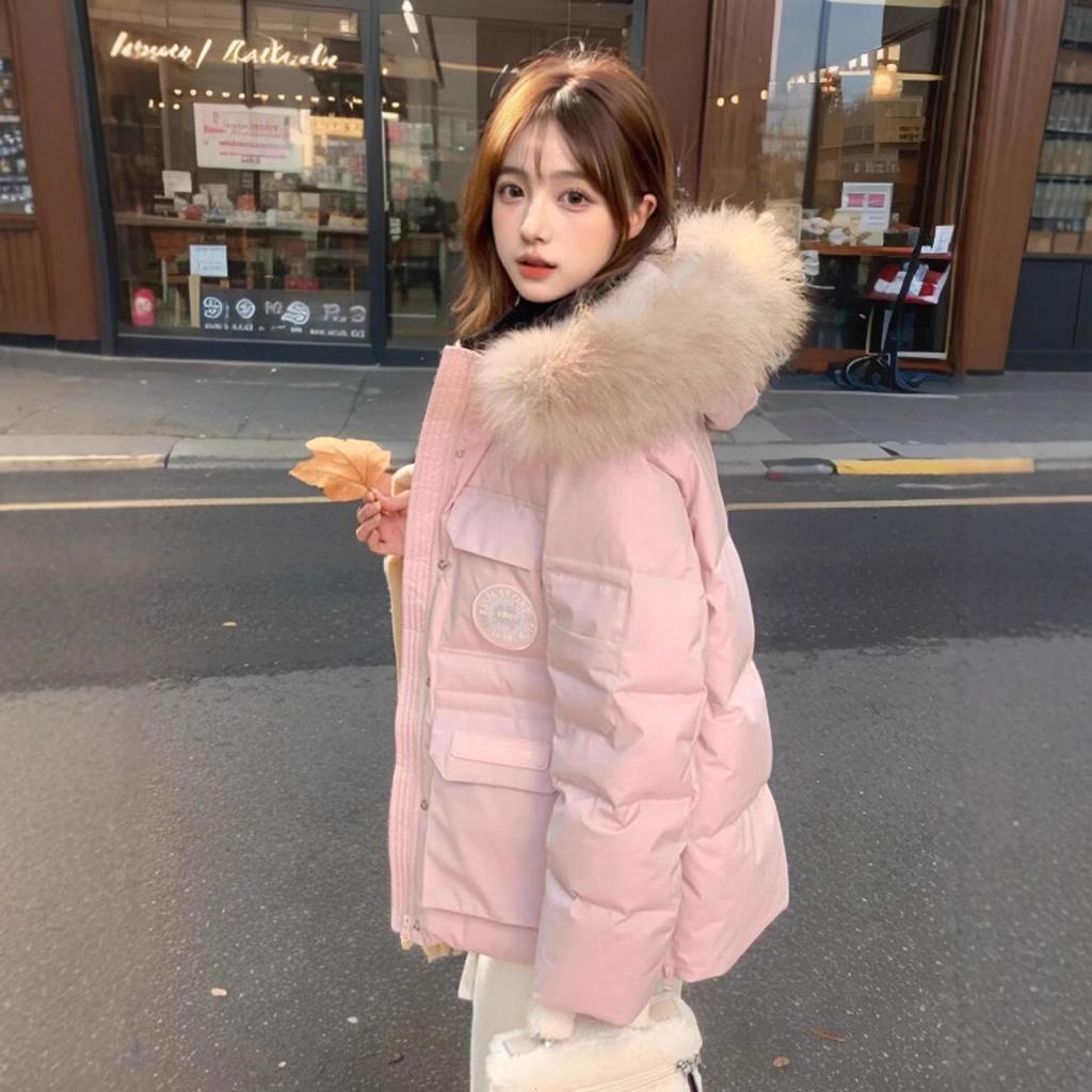 Short Style Parka Down Jacket for Women Winter Thickened Fur Collar College Style Work Jacket for Small People