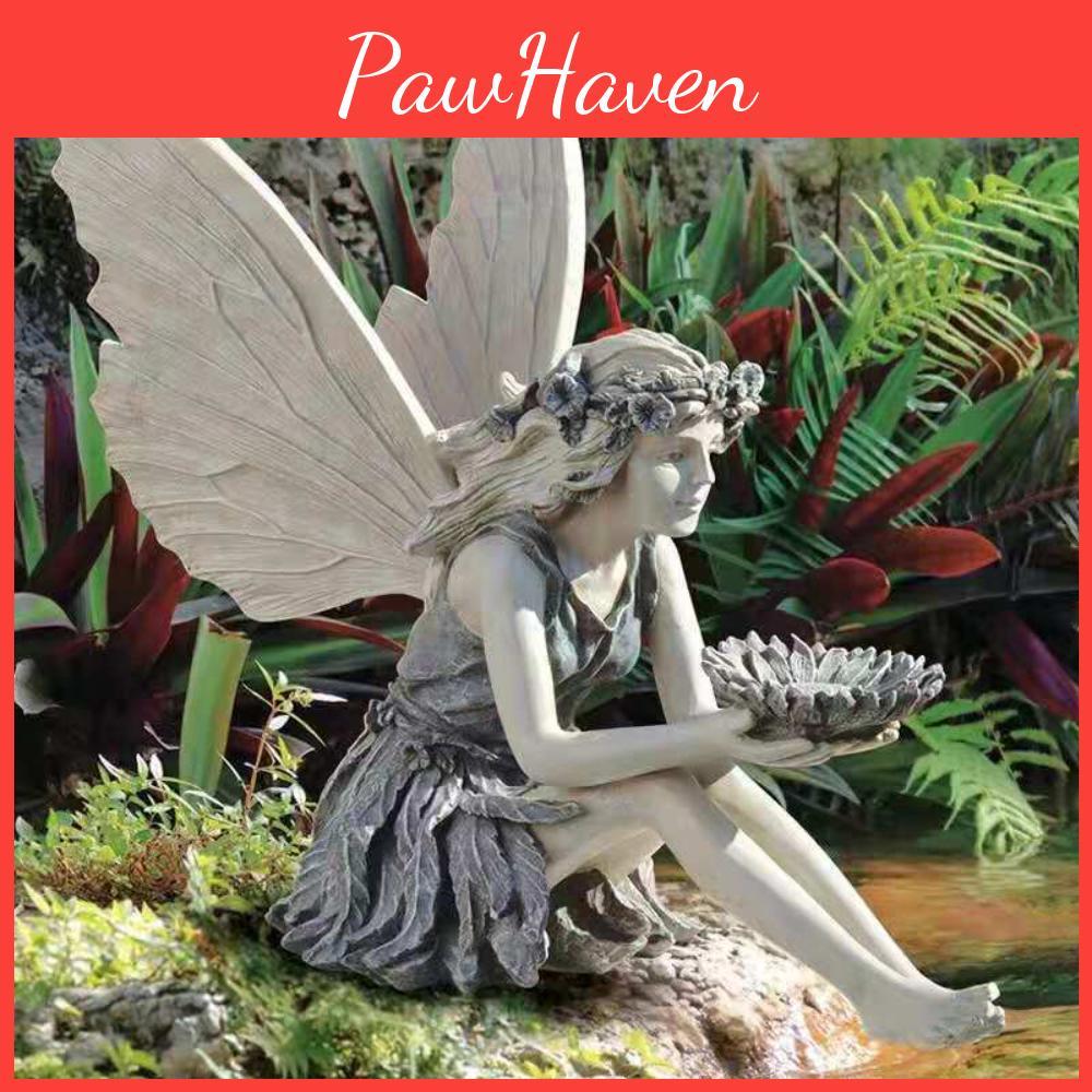 Feeder Home Fairy Bird Flower Angel Girl Little Angel Statue Outdoor Yard Decoration Ornament