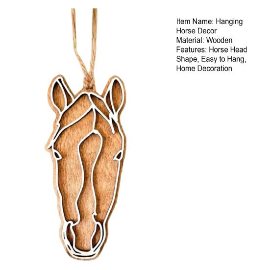 Wooden Hanging Horse Head Decoration Farmhouse Rustic Horse Horseshoe Christmas Tree Hanging Ornament Pendant