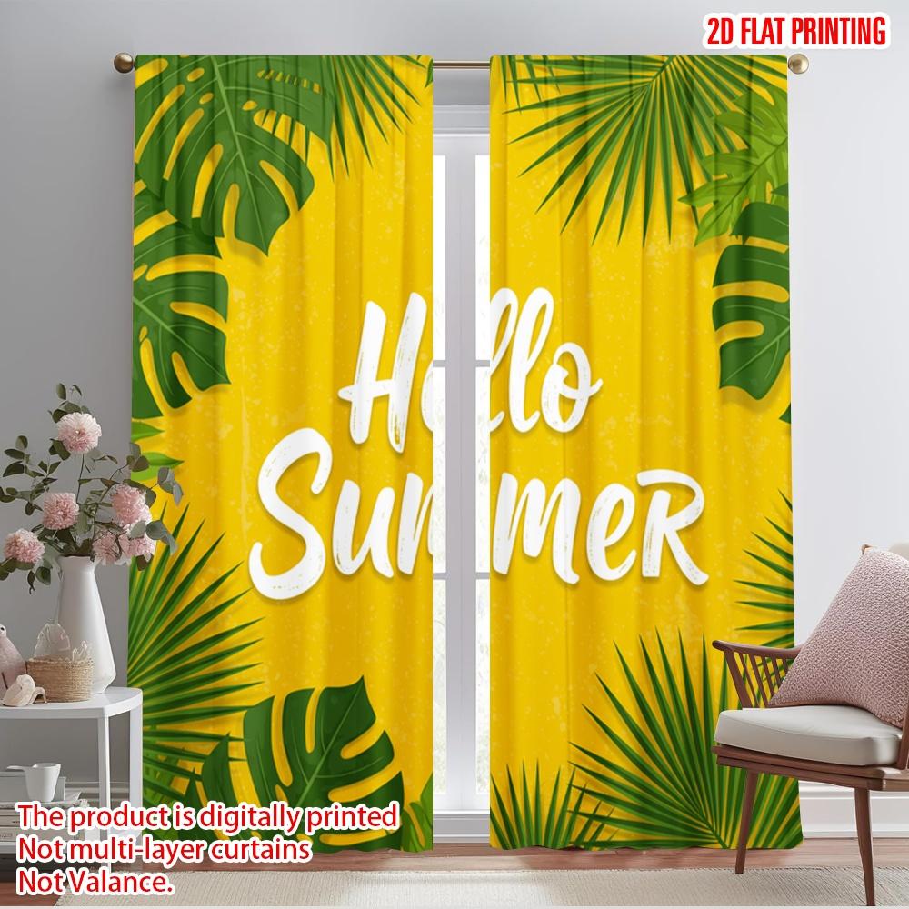 

2pcs 2D flat printing Party Window Curtains Tropical leaves hello summer Polyester Without Electricity All Season Party & 52.50×116.00 CM 2pcs
