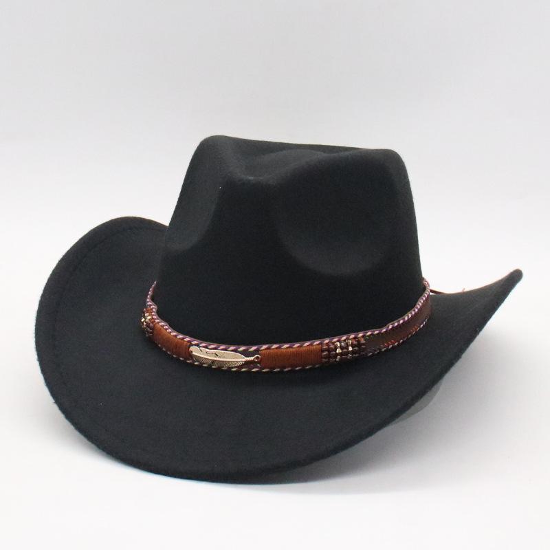 Western Cowboy Hat Woolen Felt Hat Tibetan Top Hat Upturned Brim Bull Head Accessories Jazz Hat