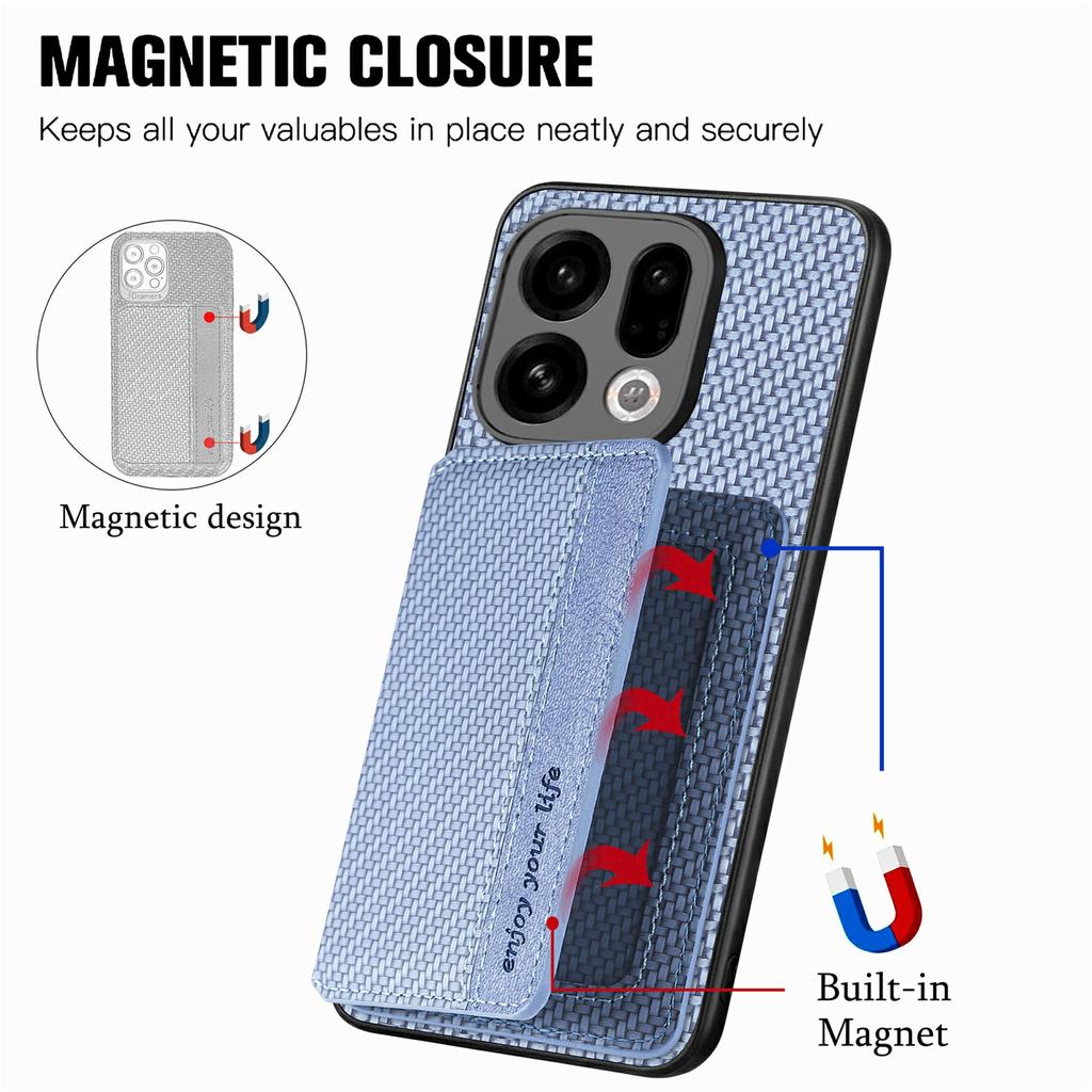 For Oppo Find X9 5G Case RFID Blocking Carbon Fiber Leather Phone Back Cover with Card Holder