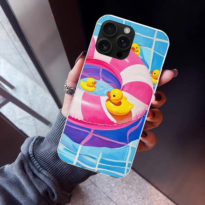 Rubber Ducks Swimming Pool Phone Case For iPhone 17 Air 16 15 Pro Max 14 Plus 13 Mini 12 11 Cover 7 8 SE Silicone Shell Print Fu
