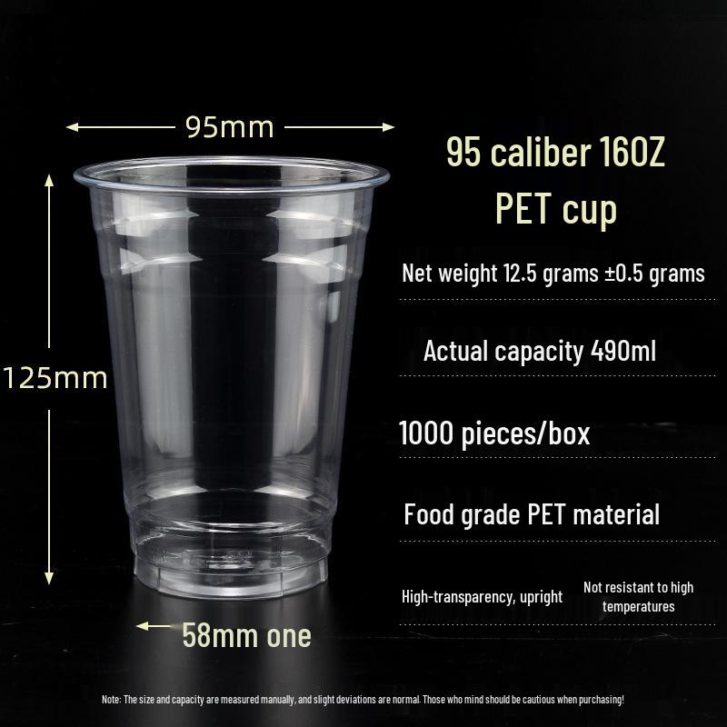 PET Disposable Clear Plastic Cold Drink Cup with Lid, 98 Caliber for Coffee, Milk Tea, Lemon Tea, Ice.