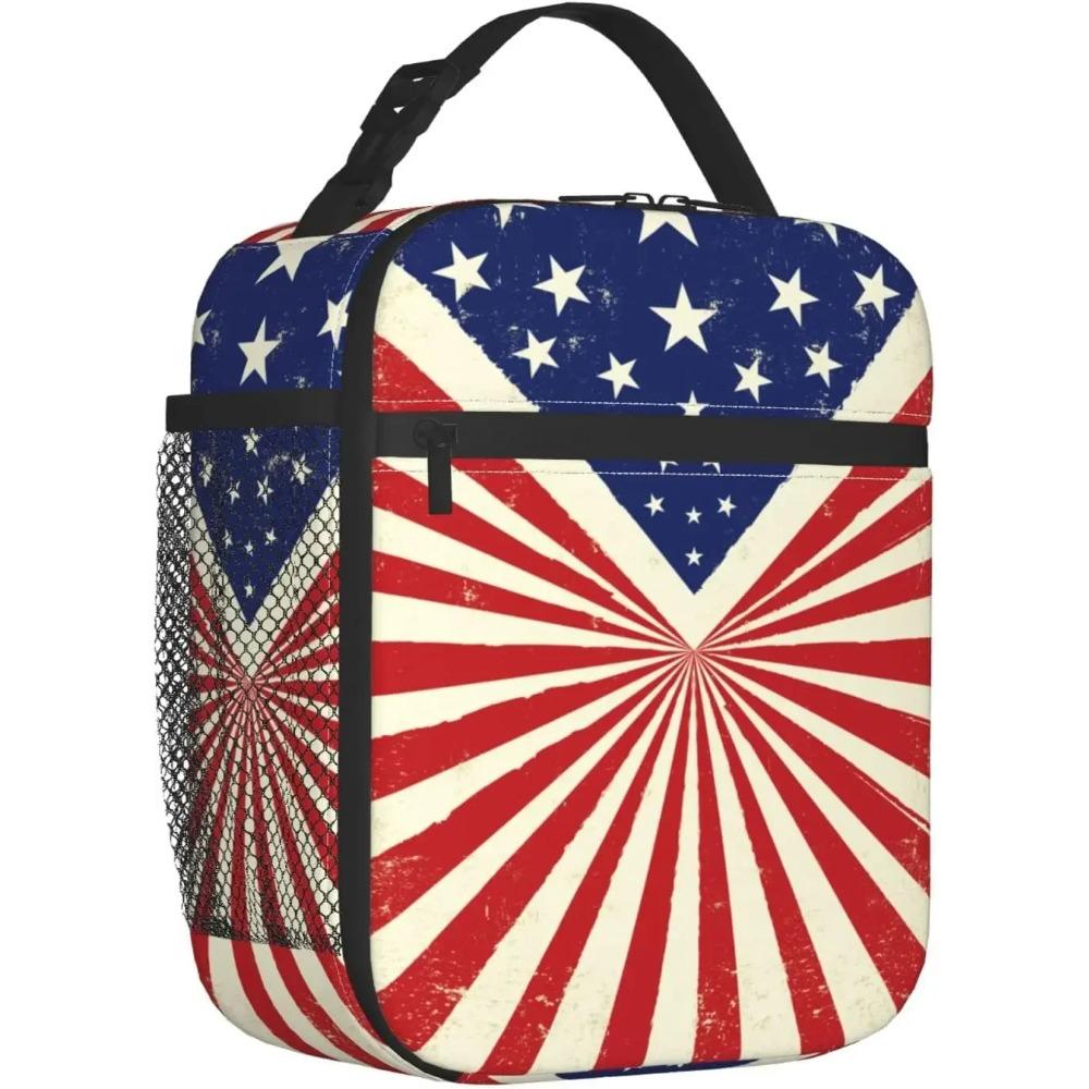 

Винтажный ланч-бокс с американским флагом, многоразовая термосумка-холодильник для мальчиков, девочек, школы, пикника, путешествий, походов 26x21x11CM бежевый