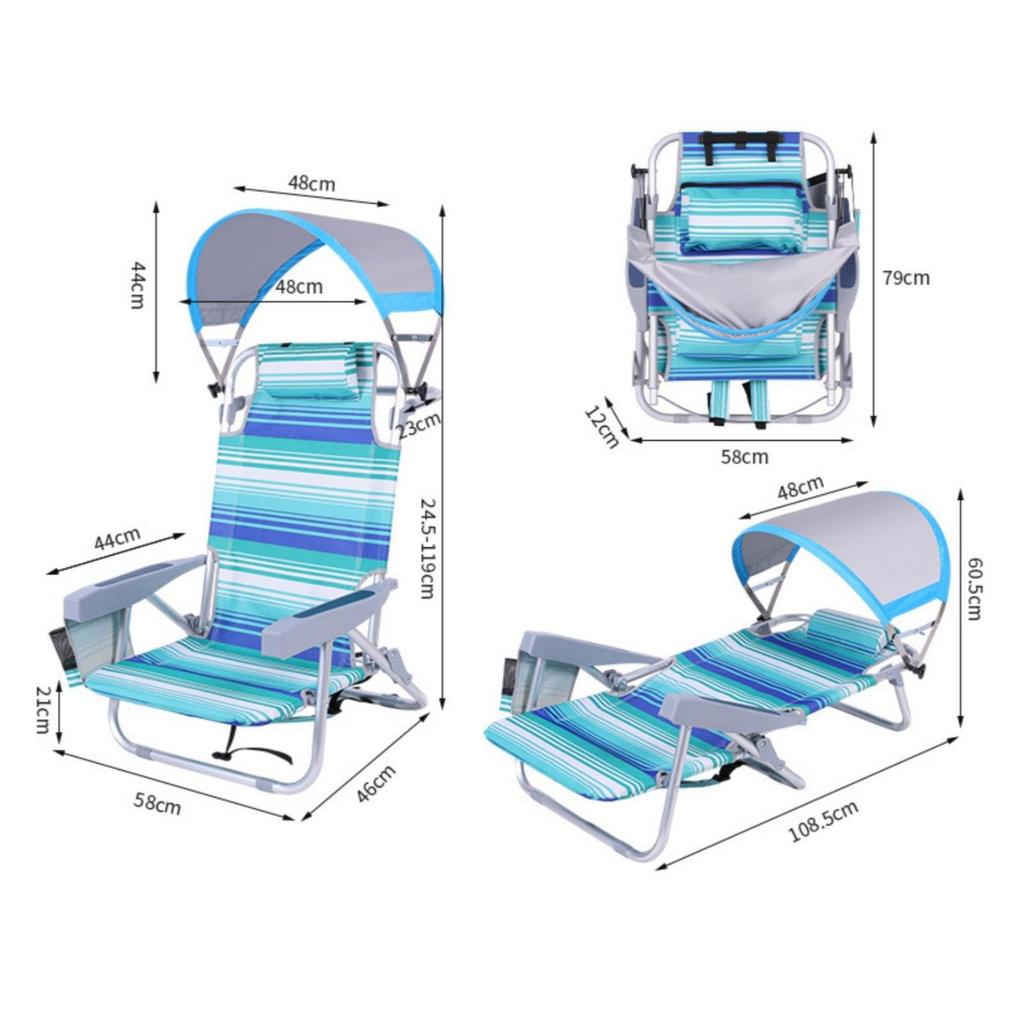Beach Chair with Canopy Foldable Design Reclining