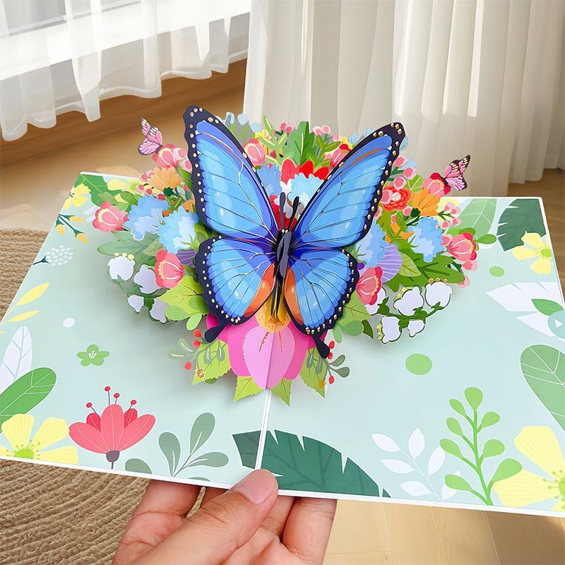3D Fold Out Butterfly Flower Greeting Card Handmade High Quality Paper Up Card for Graduation Business Holiday Gifts