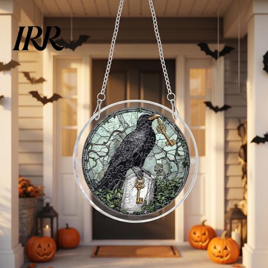 Acrylic Puzzle Art Halloween Scary Bat Pumpkin Jigsaw Suncatcher, Stained Glass Style Party Decoration Window Hanging Decor for Home,