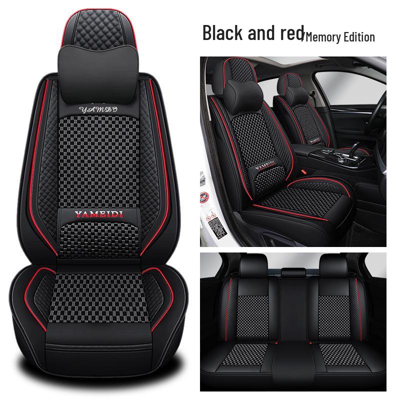 Four-Season Universal Car Seat Cushion - Nappa Leather & Ice Silk, Breathable and Stylish.