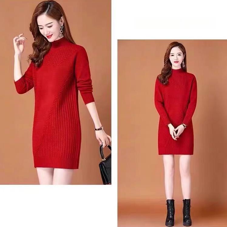 Sweater Women's Autumn and Winter Half Turtleneck Knitted Sweater Base Layer Thickened Mid-length Pullover Loose Sweater