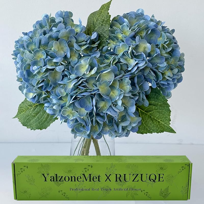 YalzoneMet 3 PCS White Hydrangea Artificial Flowers 21 inchs Real Touch Faux Hydrangea Flowers for Wedding Tables Centerpieces Fake Flowers for Party