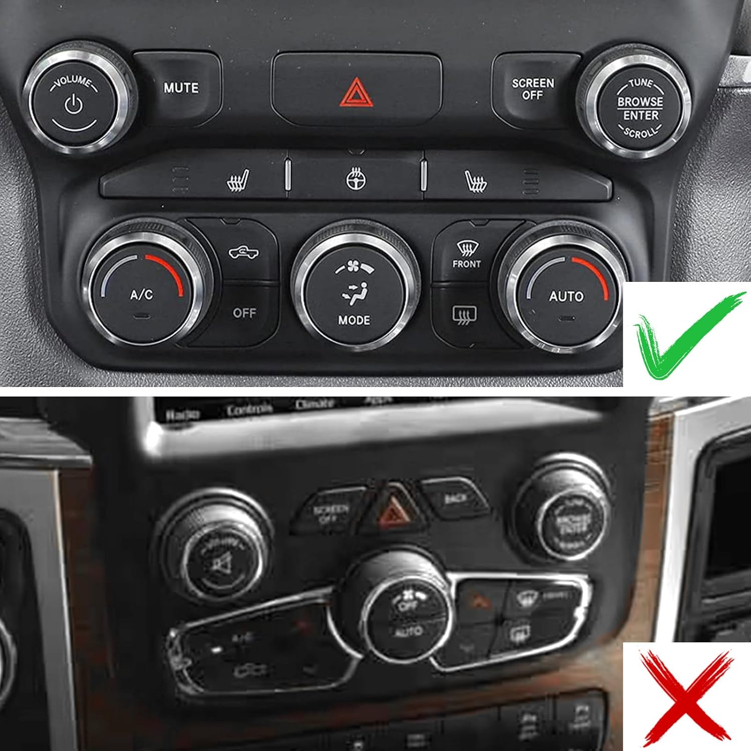 Voodonala Aluminum Center Console AC Radio Headlight Dashboard CD Switch Climate Control HVAC Knob Cover for 2018-2025+ Dodge RAM Interior