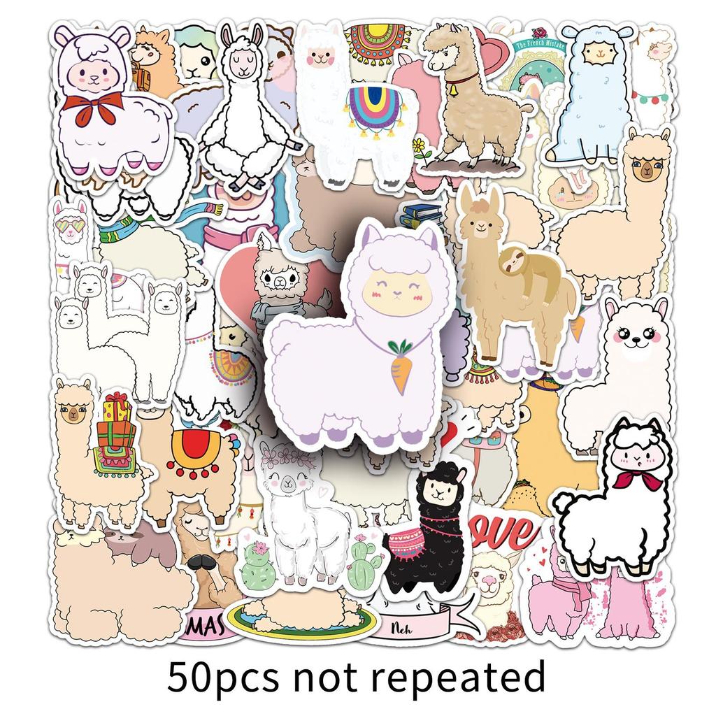 50 Cartoon Ins Style Cute Alpaca Creative Cute Suitcase Motorcycle Scooter Car Decoration Stickers