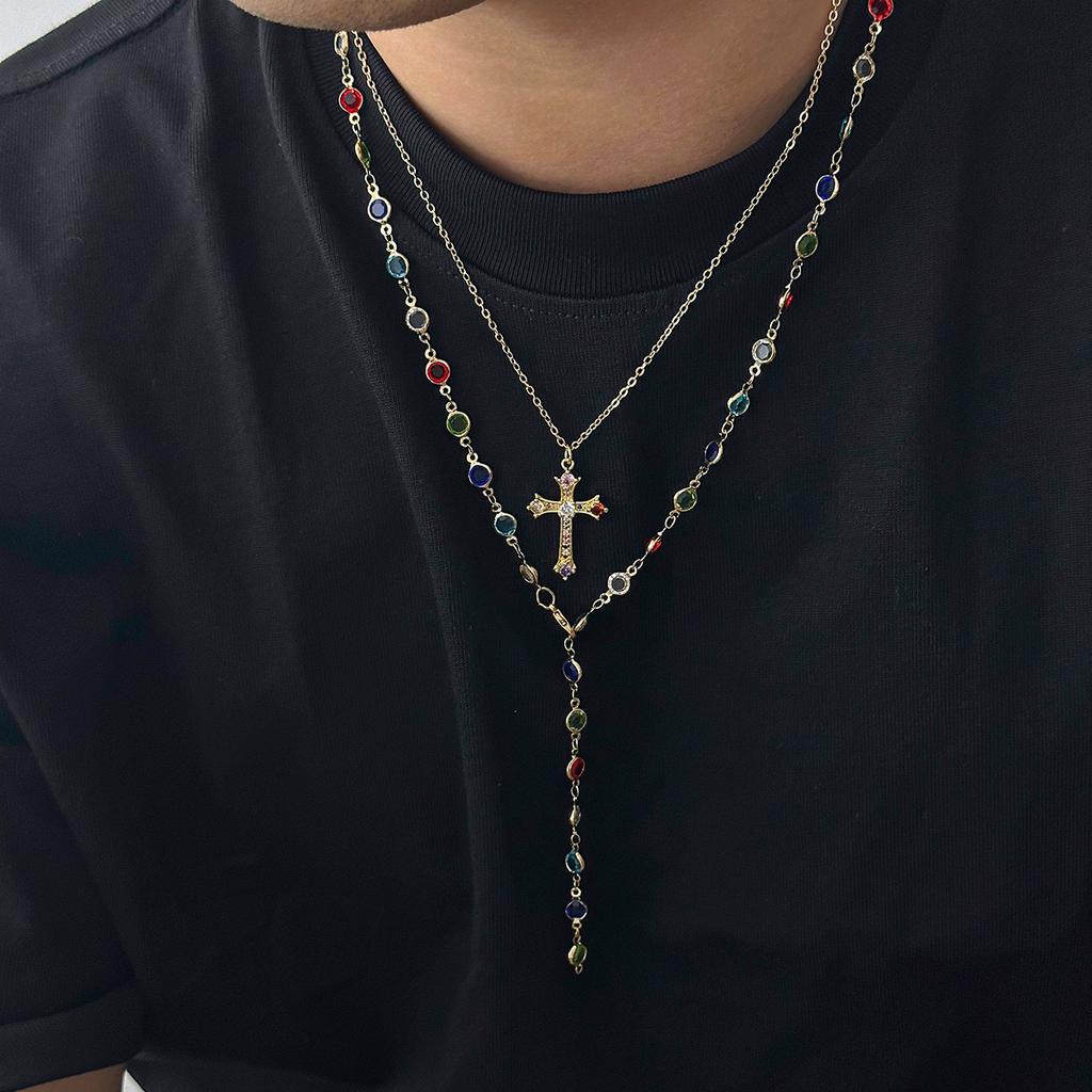 Fashion Personality Crystal Cross Pendant Necklace Hip Hop Uncommon Choker Chain Trendy Men Jewelry