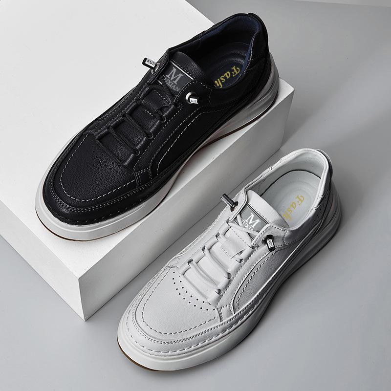 The First Layer of Cowhide Lightweight Soft-soled Shoes Men's Shoes Breathable Thick-soled White Shoes Men's Casual Board Shoes