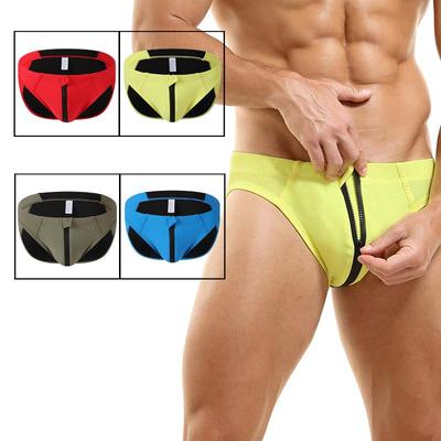 Men's European & American Color Block Zipper Swim Trunks
