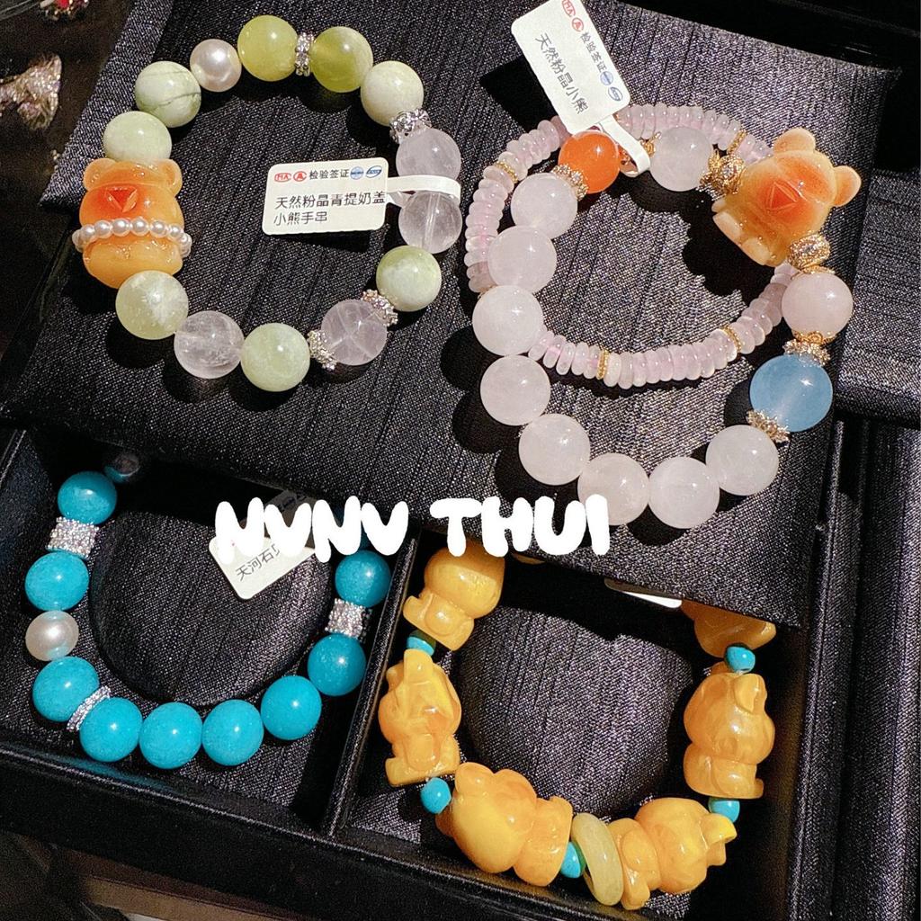 Designer Natural Pink Crystal Qingti Milk Cover Huamer Bear Bracelet Tianhe Stone Fluorite Small Waist Beaded Bracelet