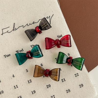 Retro French Gold Label Bow Hairpin with Contrast Colors for Children