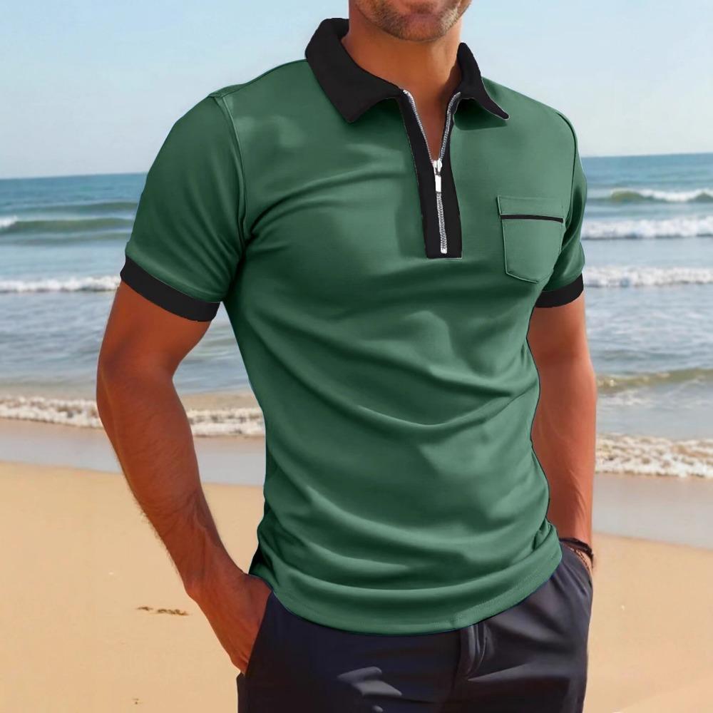 Men's European and American Pocket Fashion Casual Slim Fit Lapel New Polo Shirt