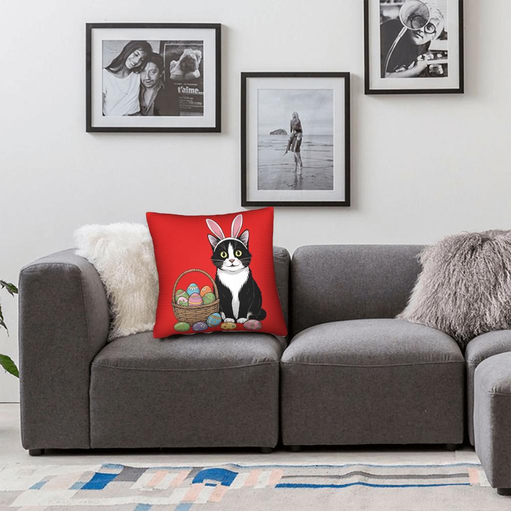 Funny Easter Cats Ears Bunny Eggs Pillowcases Cute Funny Pillow Case For Sofa Bedroom Home Decor Soft Pillow Cover