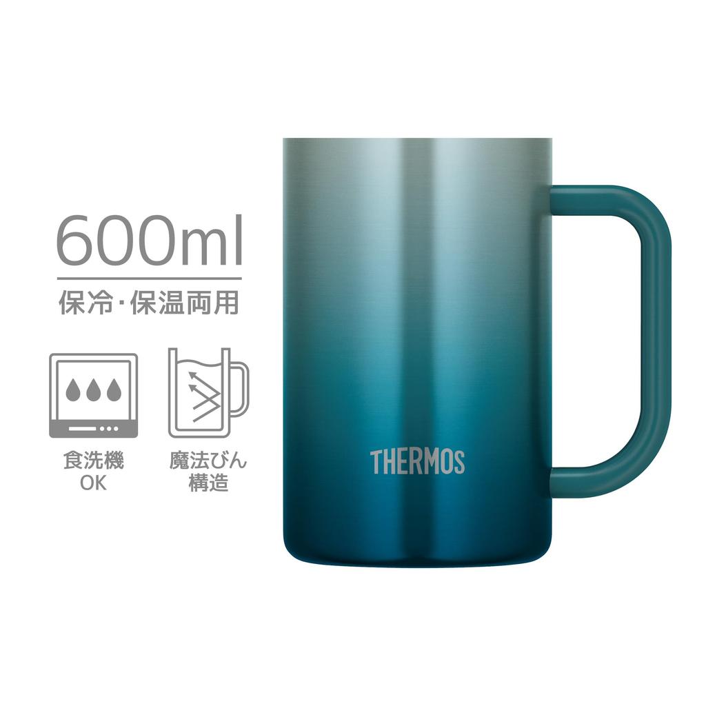 Thermos Vacuum Insulated Mug 600ml Blue Green Dishwasher Safe Thermos Structure Thermal Insulation Beer Mug BLGR JDK-601C
