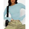 Solid Color Casual Round Neck Long Sleeved T-shirt Top