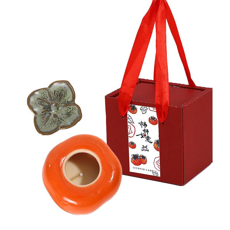 

Persimmon Ruyi Scented Candle Gift Box Creative Ceramic Birthday Gift Fragrance Souvenir Persimmon Candle