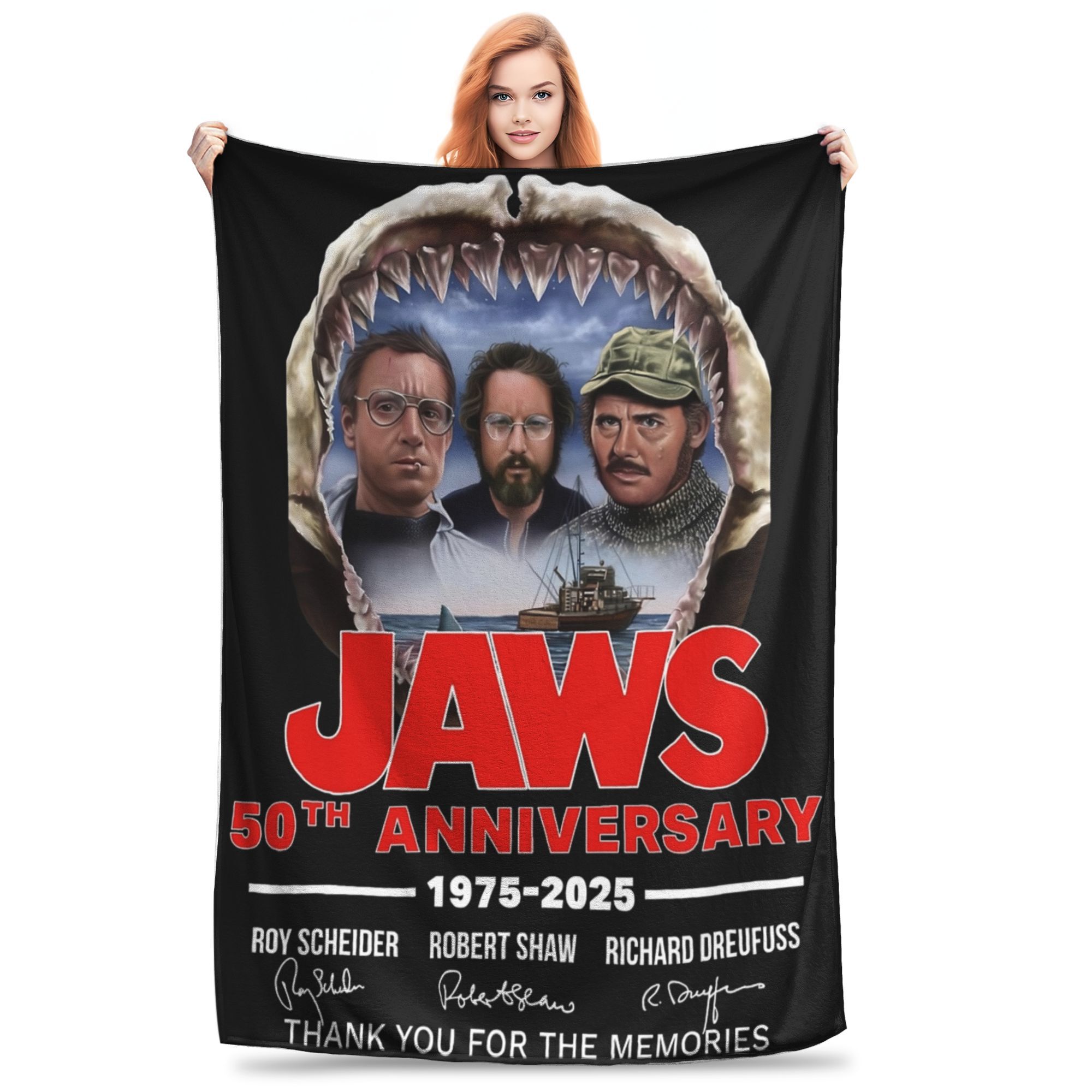 

50th Anniversary Jaws 1975 Gift Blanket For Men Women Super Soft Warm Vintage Movie Throw Blankets for Couch Multiple Sizes 200x150cm 80x60in