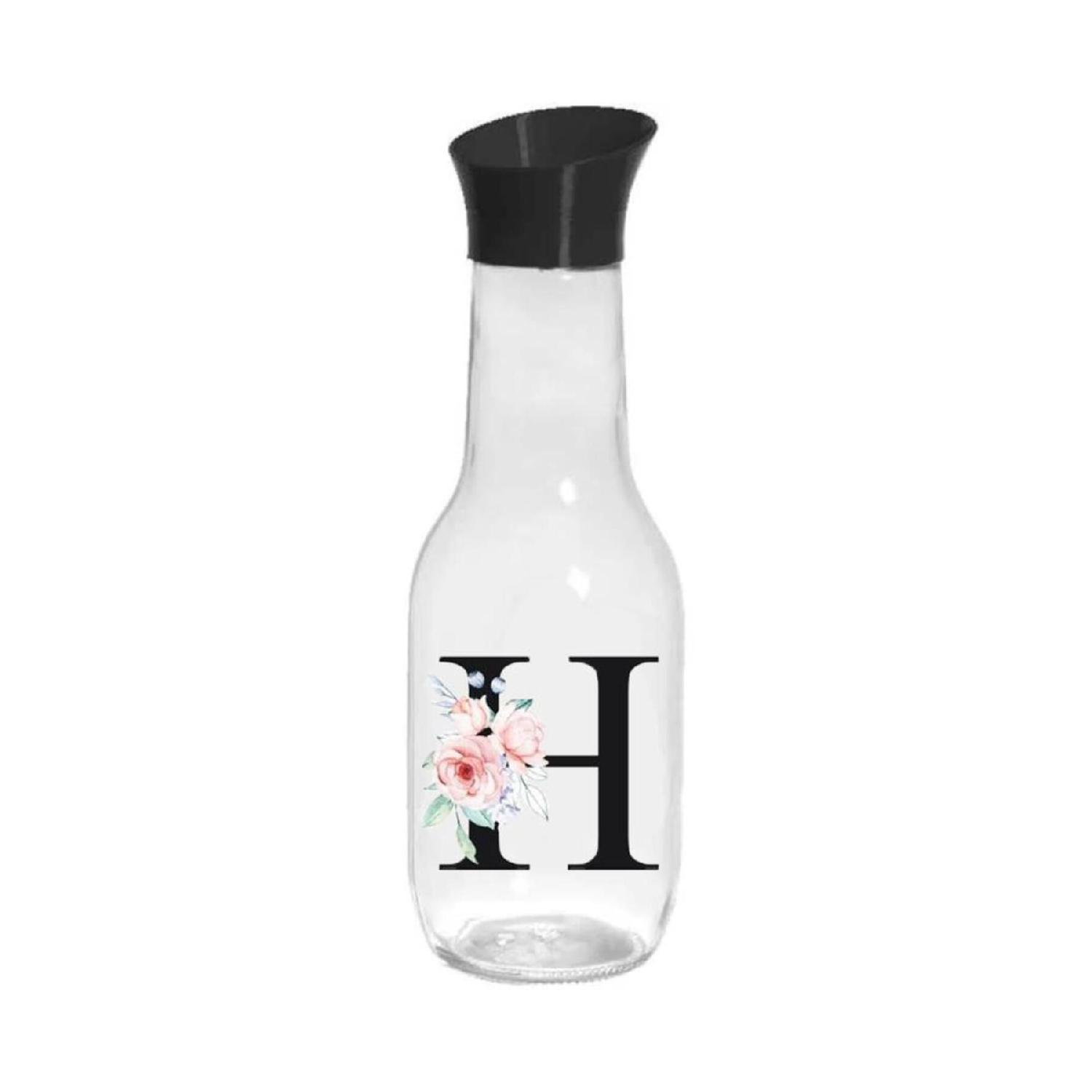 

Glass 1 Lt Lettered Flower Patterned Fridge Bottle Jug With Lid H
